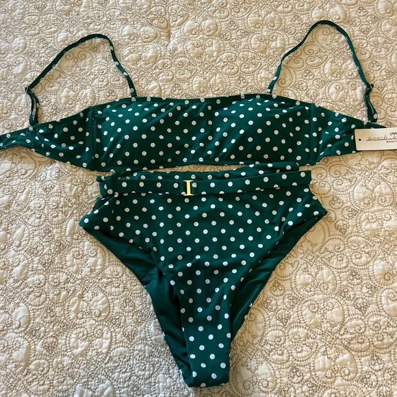 Beach Joy High Rise Bikini Green Polka Dot Bikini. - Picture 5 of 6